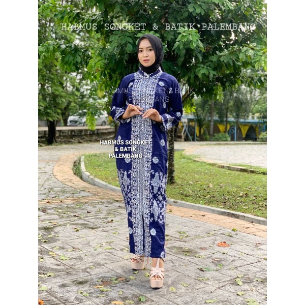 COUPLE GAMIS BATIK SONGKET PALEMBANG NAVY SILVER