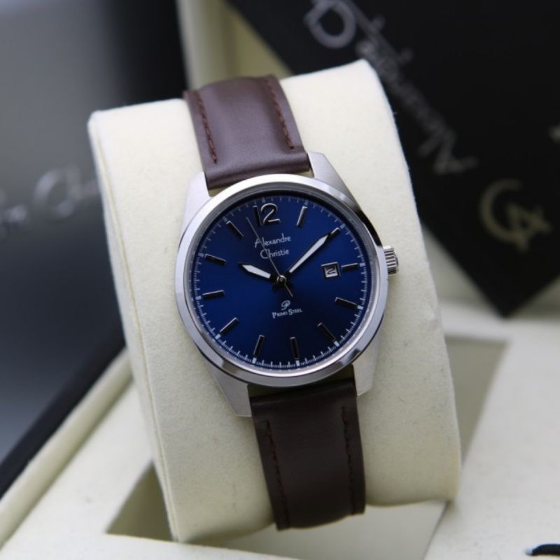 WatchHappy Alexandre Christie 1012 AC 1012 LD AC1012 LD 1012LD Lady Blue Dial Leather band Original