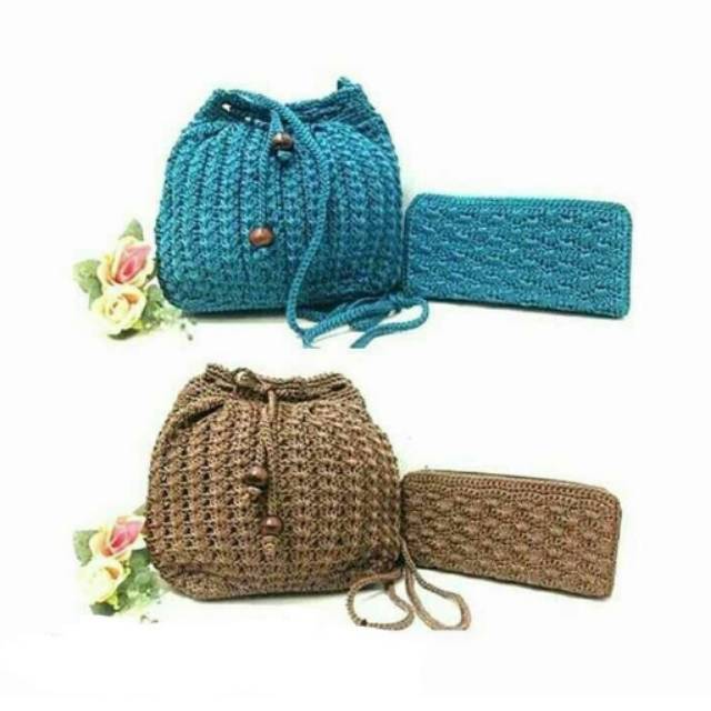  Tas  Rajut  Wanita Sling Serut Mini Tali Panjang Selempang  