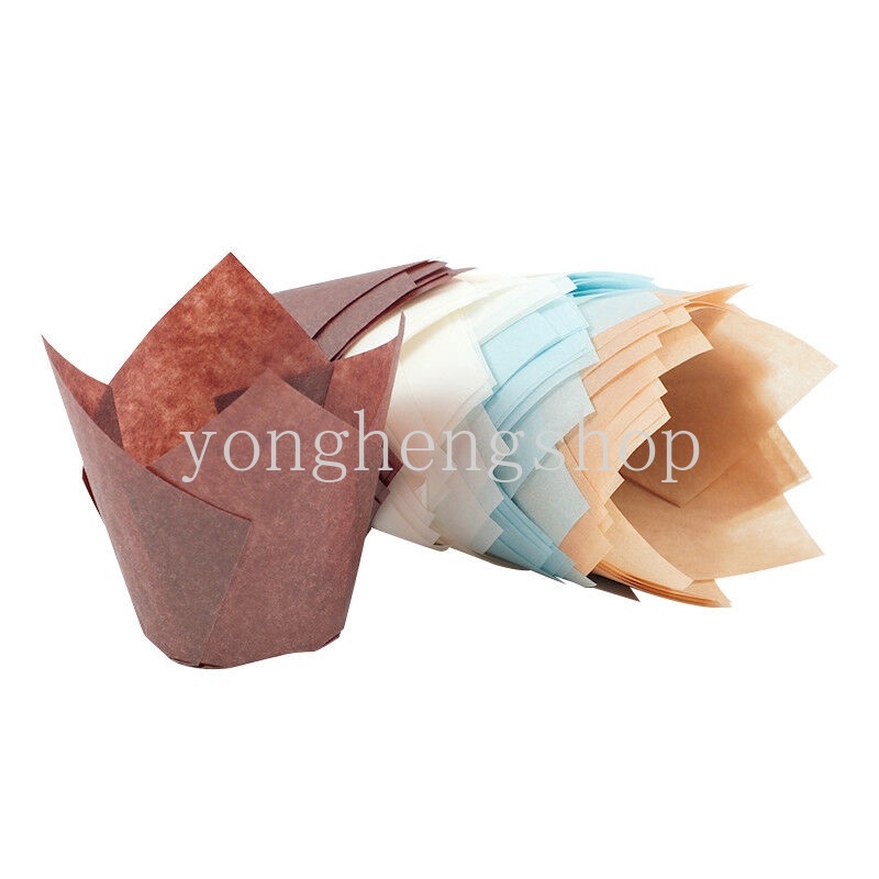 50 Pcs Cetakan Cupcake / Coklat / Muffin Bentuk Bunga Tulip Bahan Kertas Untuk Pesta Pernikahan