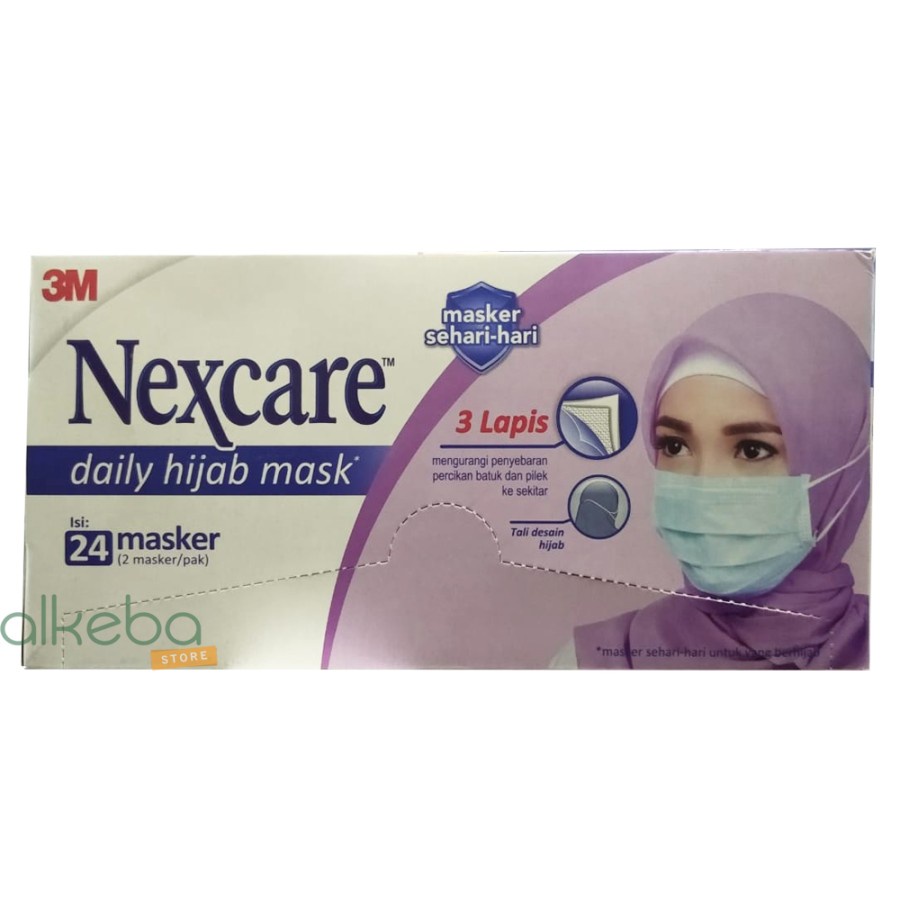 Masker medis 3 ply 3M nexcare model hijab 3 lapis filter per dus isi 24