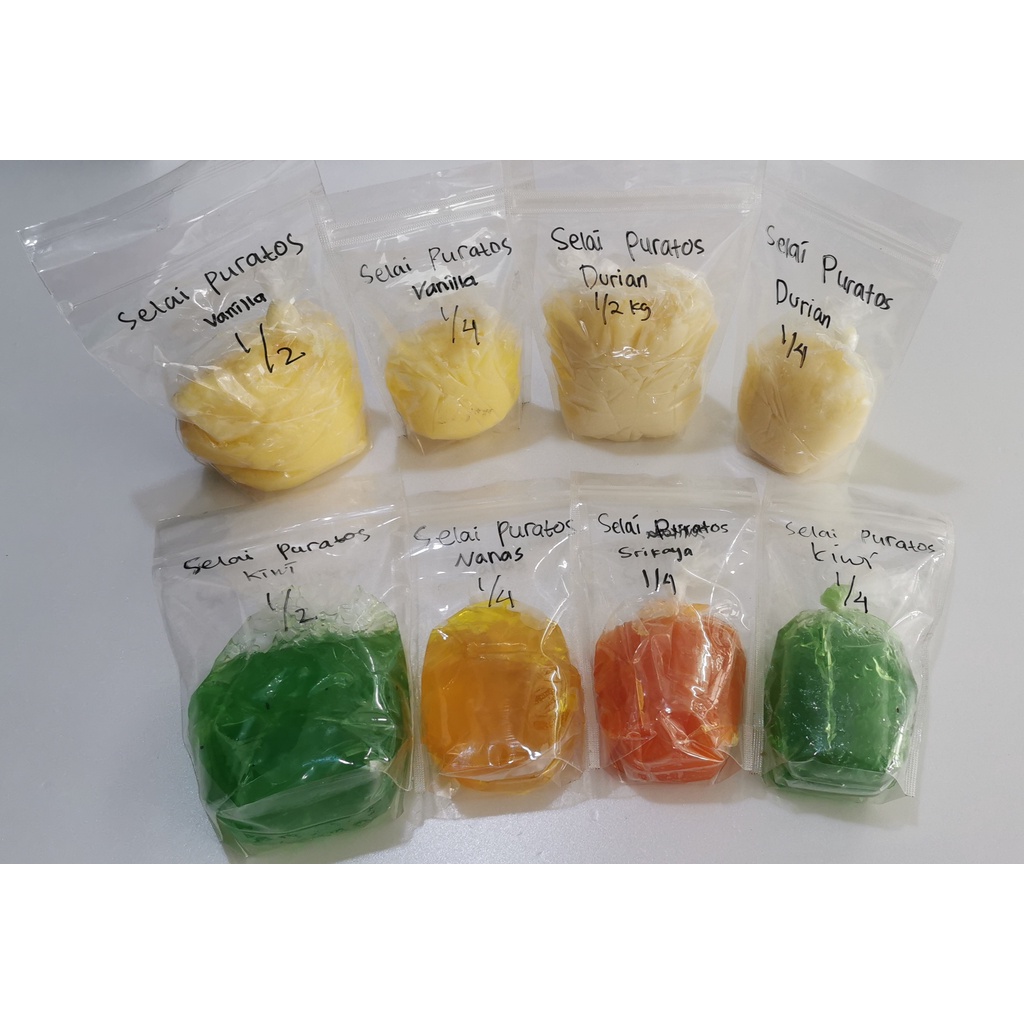

Selai Puratos Apel, Durian, Kiwi, Lemon, Nanas, Orange, Srikaya, Vanilla (Repack 1/2Kg, 1/4Kg)