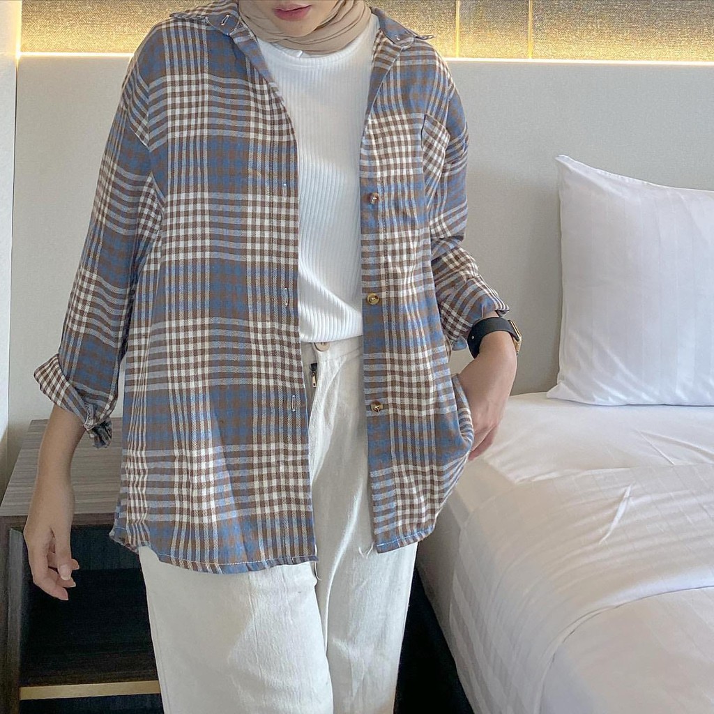 ICHI FLANEL / koreans style / kemeja flanel wanita / kemeja square terbaru / kemeja flanel termurah / ootd hijab-5