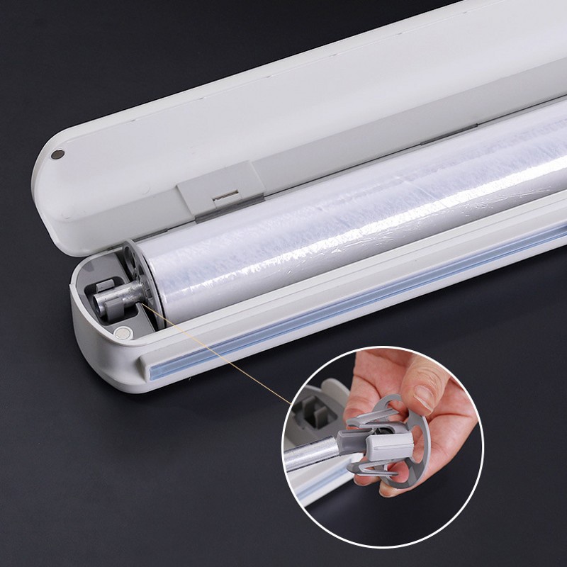 [Sliding Cling Film Cutter Cling Film Storage Box] [Waterproof and Dustproof Adjustable Cling Film Sealed Box with Suction Cup] [Kitchen Accessories]