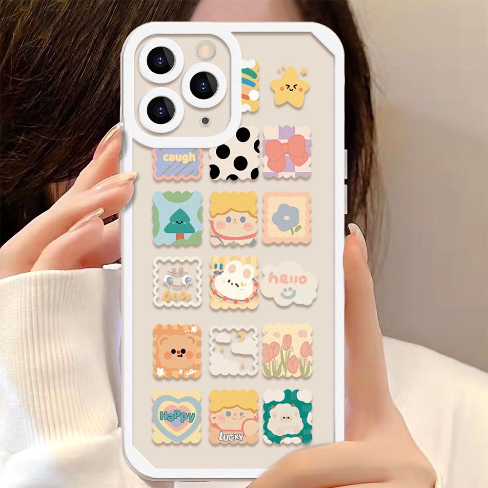 Soft Case TPU Motif Doodle Kotak Shockproof Untuk iPhone 13 Pro Max 11 12 Pro X XS Max 7 8 Plus SE 2020