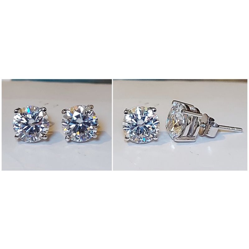 READY STOCK - Moissanite Stud Earrings White Gold 750 18K. Giwang Emas Putih Asli. Berlian Moissanit
