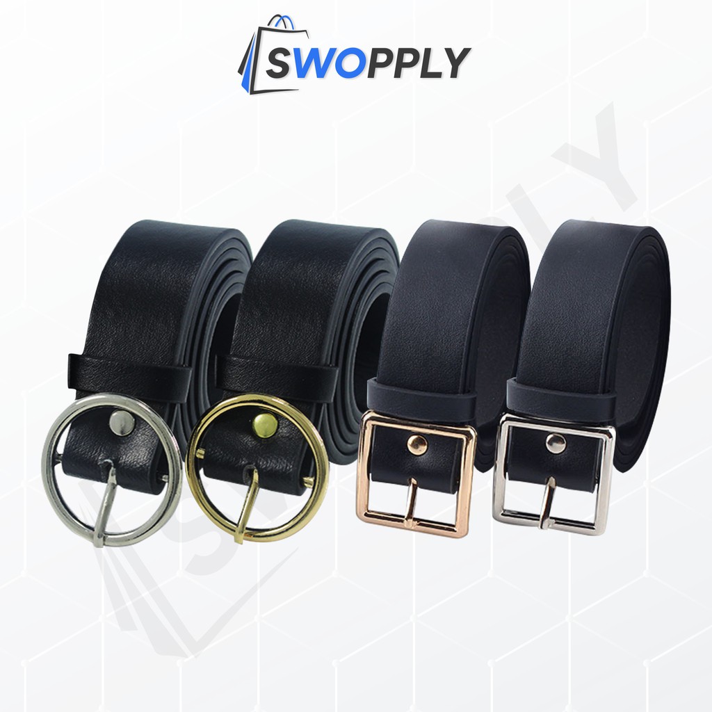 Swopply BELT Sabuk Ikat Pinggang Tali Hitam Gesper Bahan PU Unisex