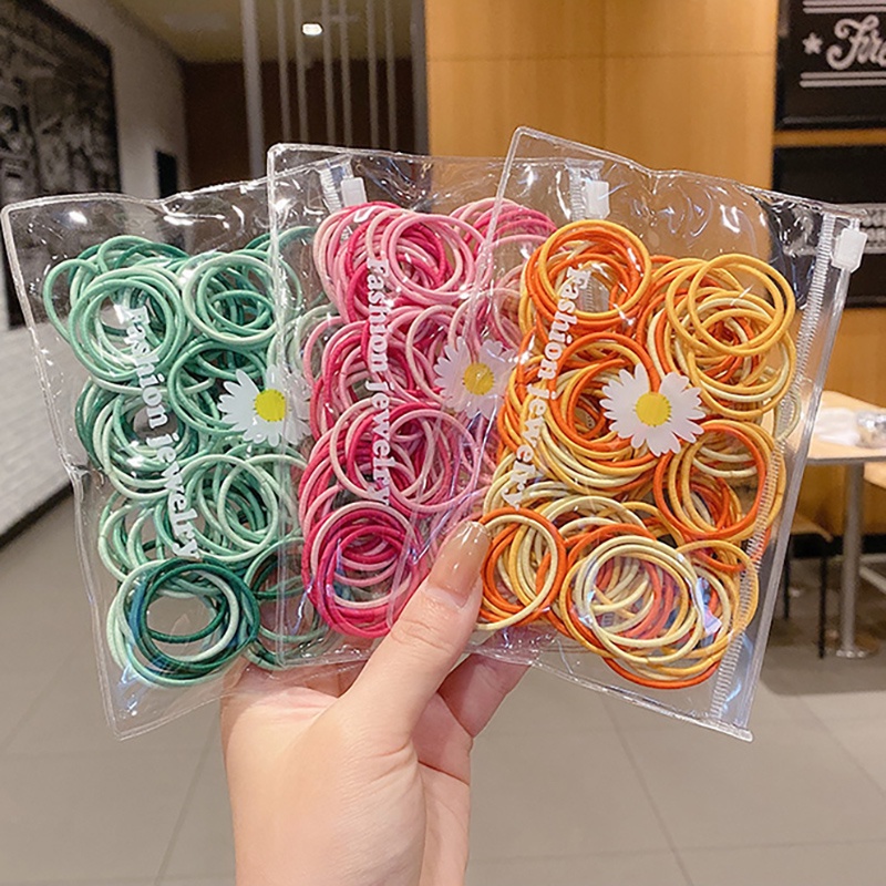 100pcs Ikat Rambut Scrunchies Bahan Karet Tidak Sakit Untuk Aksesoris Anak