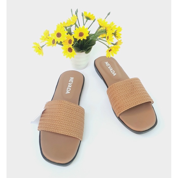 6.6 SALE! Sandal Selop Rajut Nevada Termurah - Sandal Wanita Nevada-Rajut Mocca