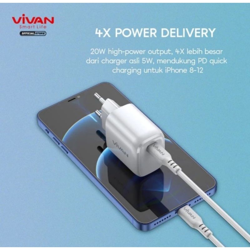 VIVAN Power 20 Adaptor Charger 3A USB-C Power Delivery PD