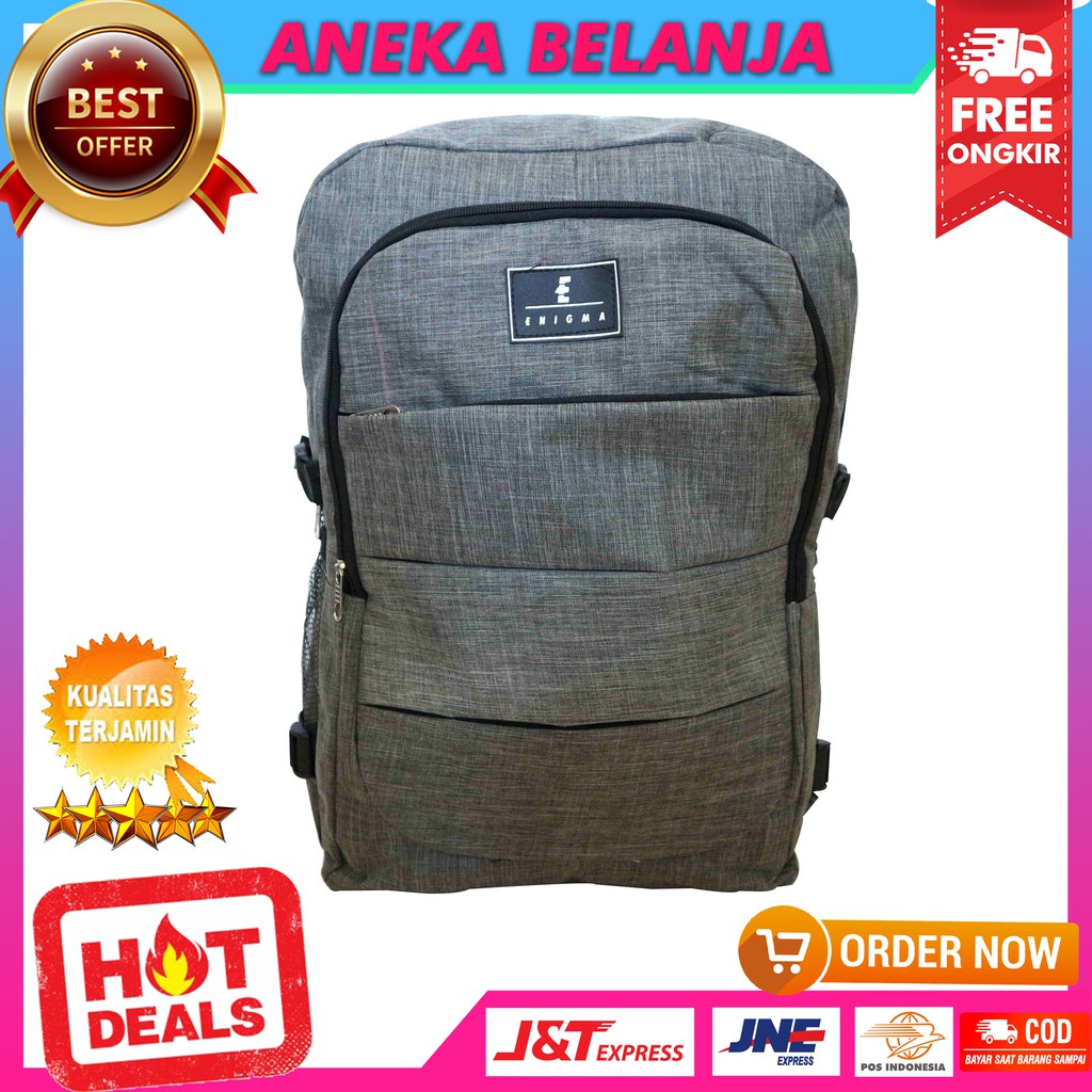 ANEKA - Tas Ransel Pria Terbaru Model Enigma Warna Abu Fashionable Bonus RAINCOVER Stylish Backpack Cowok Camping Hiking Murah Kuat Trendy Tas Sekolah Kuliah Mudik Terlaris Kualitas Terbaik