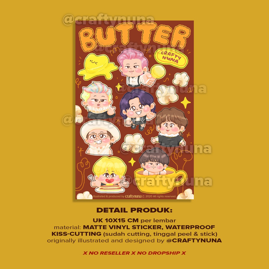 (BT-017) BTS BUTTER FANART Sticker Set by Crafty Nuna stiker cute chibi fan art deco case hp bangtan