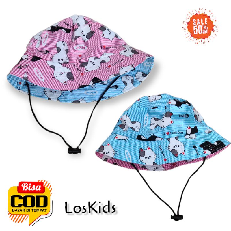 Topi Anak Topi Bucket Hats Karakter Kucing Lucu