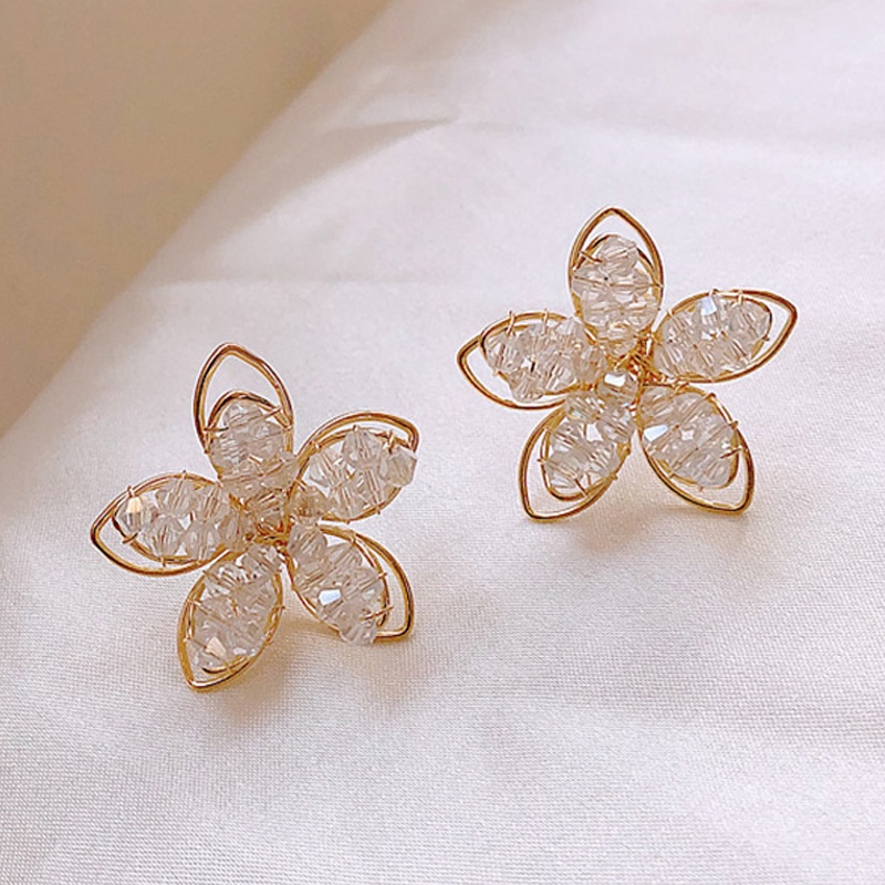 SANGCAKRA COD - Anting Tusuk Wanita Metal Crystal Flower Stud Earring Model Bunga Diamond Crystal Luxury Blink Terbaru 2023 - ATW1