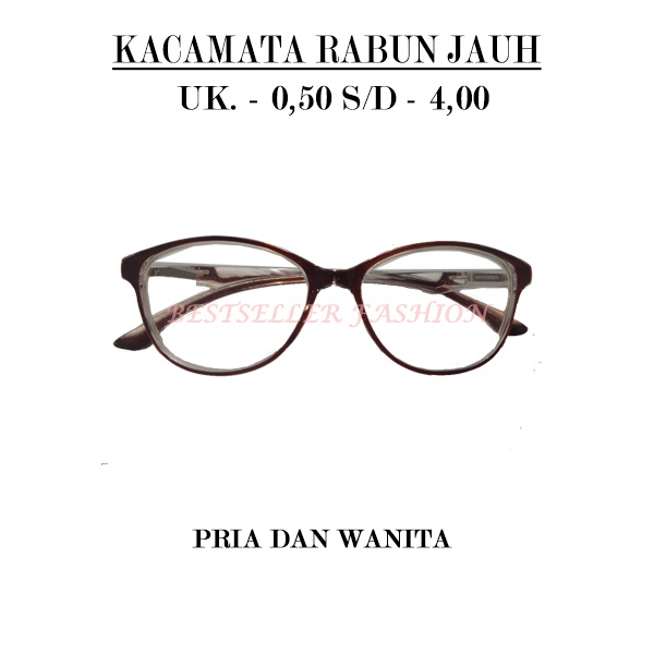 Kacamata MINUS Frame Cat Eye -0.50 s/d -4.00 Kacamata Rabun Jauh Kacamata lensa minus Frame Coklat Transparan NO CASE