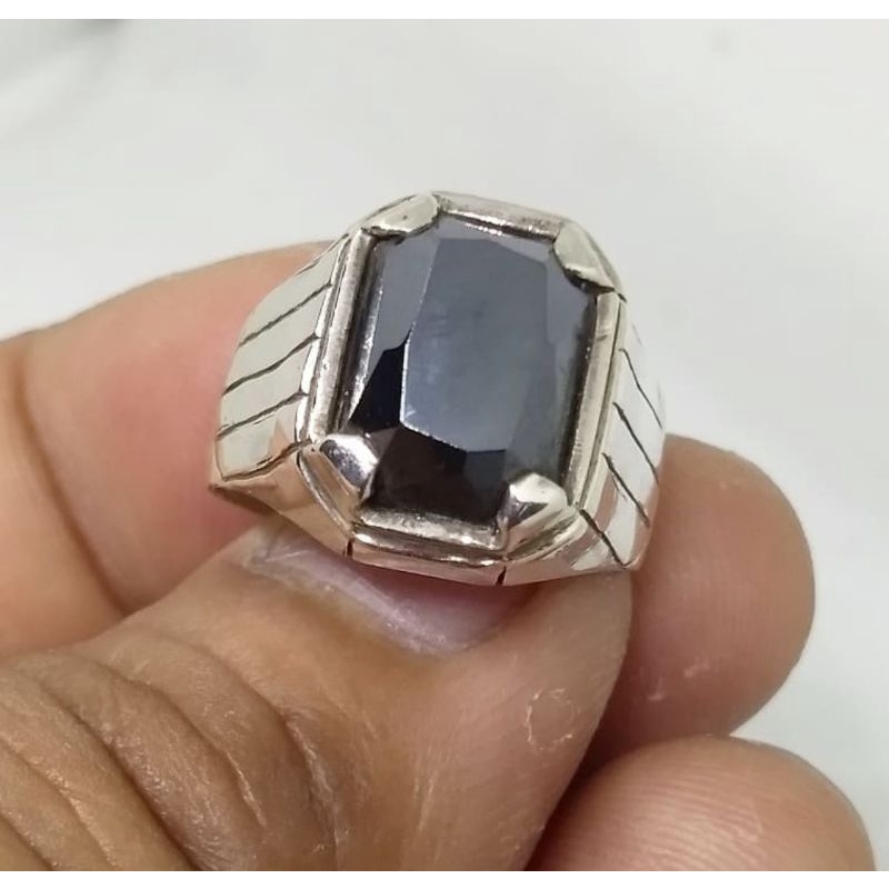Natural Hematite batu blustin black Ring perak silver 925