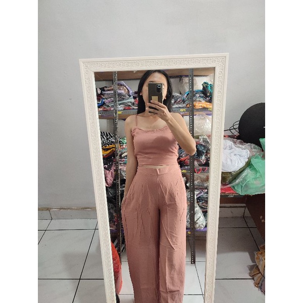 ONE SET KULOT PATTERN // SETELAN TANKTOP FLOWERY-Milo polos