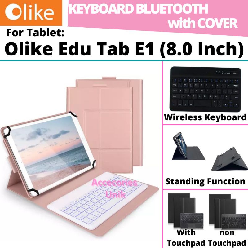 Olike Edu Tab Tablet Edutab E1 8 Inch Inci Book Cover Keyboard Wireless Bluetooth Flip Stand Case Ca