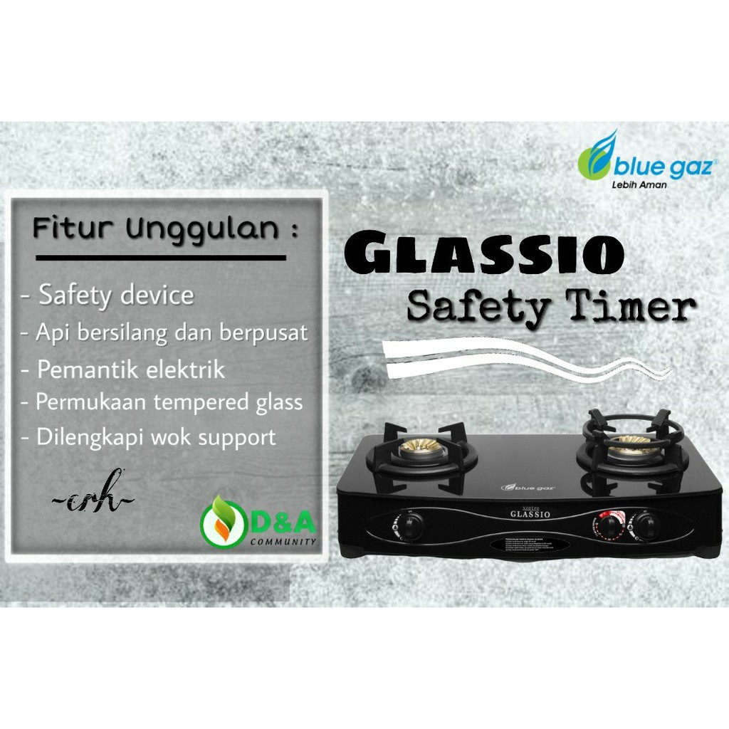 GLASSIO SAFETY TIMER KOMPOR 2 TUNGKU BLUE GAS