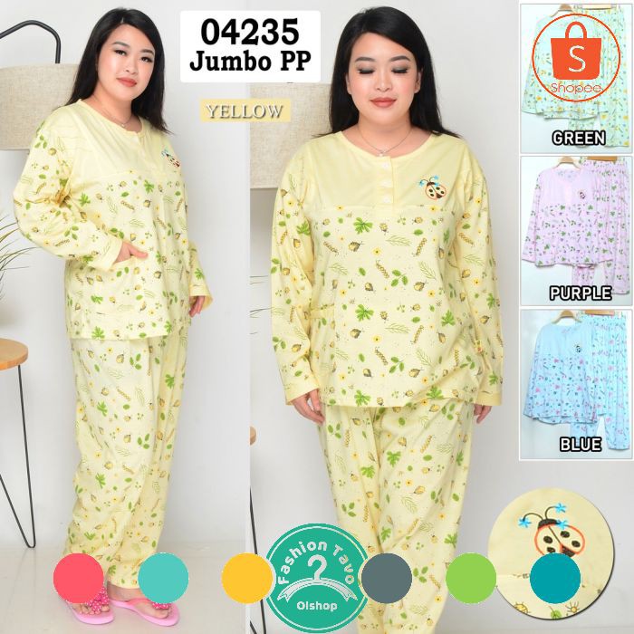 Baju Tidur Dewasa Jumbo Murah Tebal Wanita Dewasa Bahan Kaos Katun Setelan Big Size  BV042