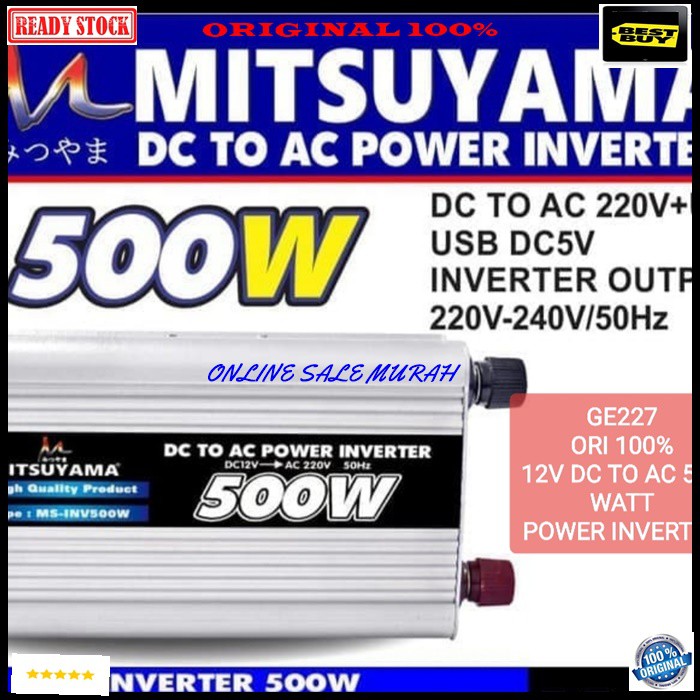 G227 Mitsuyama ori 100% adaptor power Inverter adapter 12v DC to AC500 Watt wat usb 5v aki accu mobil car listrik cas casan volt setrum asli ori charge socket universal hemat indikator stabilizer voltage lighter original G227   Perkiraan ukuran : 20 x 6 x