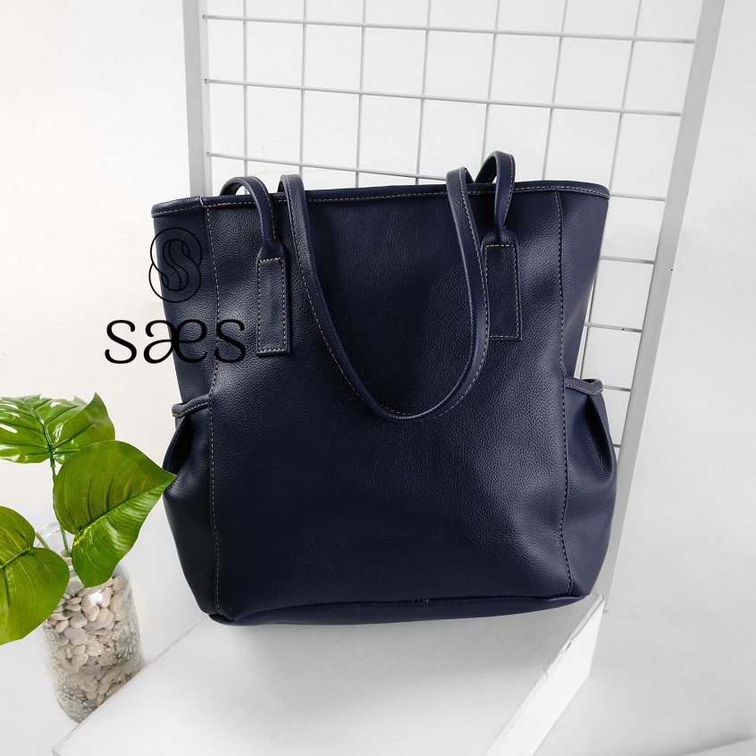 SAES Azalea Tas Tote Bag Cokelat Muda Tas Totebag kulit Vintage Hitam Saes shop 007