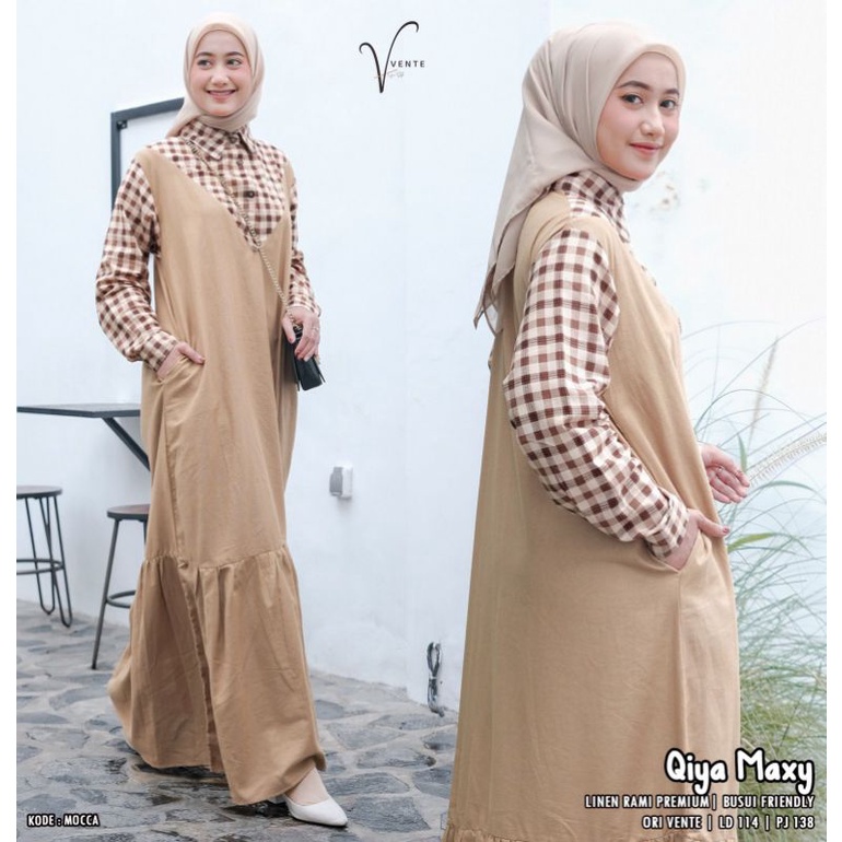 Dress Wanita LD 114 XXL Qiya Maxy Ori Vente Gamis Terbaru Murah Syari Maxi Jumbo Linen Rami Premium 