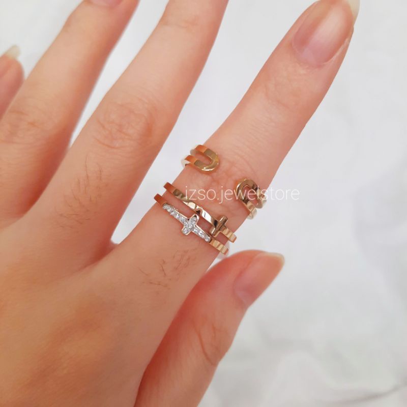 Cincin Titanium Cubic Zirconia Crystal Korean Style Lapis Emas 18k-Helmi