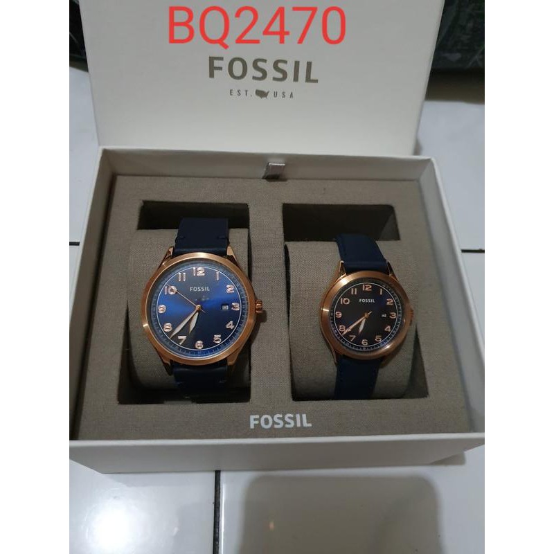 jam fossil original couple watch leather navy bq2470