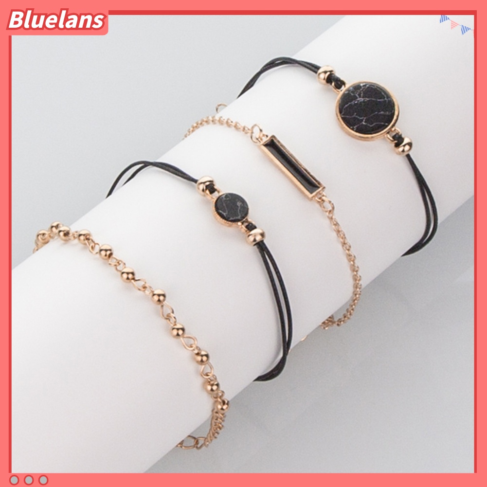 4pcs / Set Gelang Tali Rantai Hias Batu Bulat Gaya Bohemian Untuk Wanita