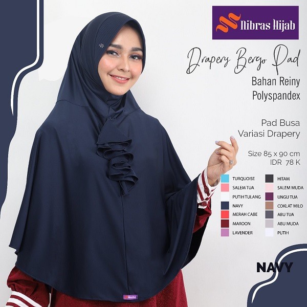 NIBRAS HIJAB DRAPERY BERGO PAD BAHAN REINY TEJAPOLYSPANDEX HIJAB PAD BUSA POLOS ELEGANT BERKUALITAS