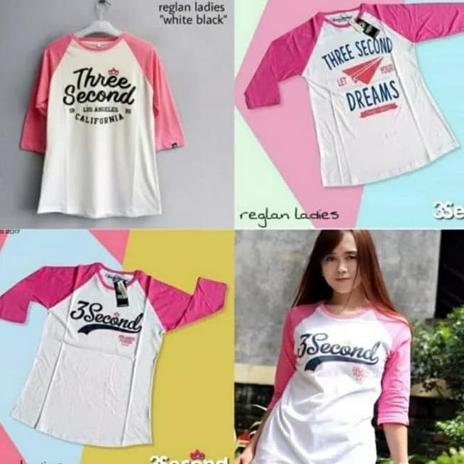 Baju Kaos Wanita Raglan Lengan Panjang T Shirt Cewek Distro Murah - Hitam