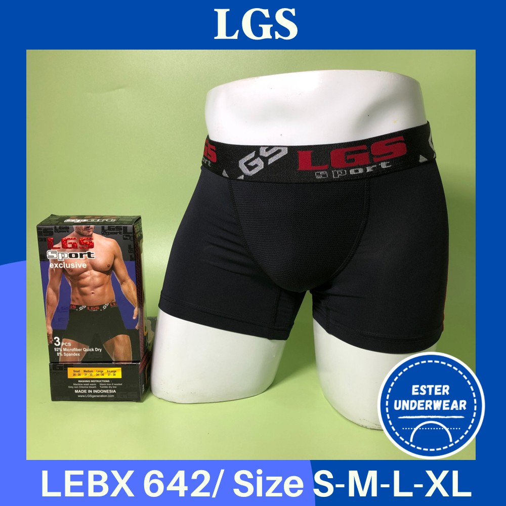 Celana Boxer Pria LGS Sport LEBX 642 ISI-3 PCS bahan Microfiber Quick Dry