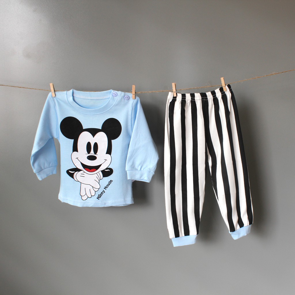 Baju tidur Piyama anak Premium set bahan katun impor usia 1- 5 Tahun Piyama anak gambar mickey lucu