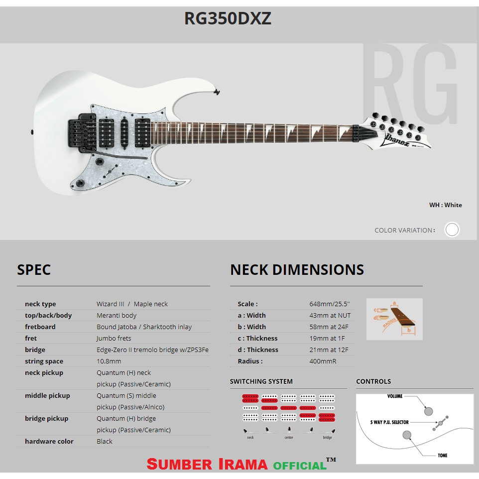 GITAR ELEKTRIK IBANEZ RG350DXZ-WH ELECTRIC GUITAR