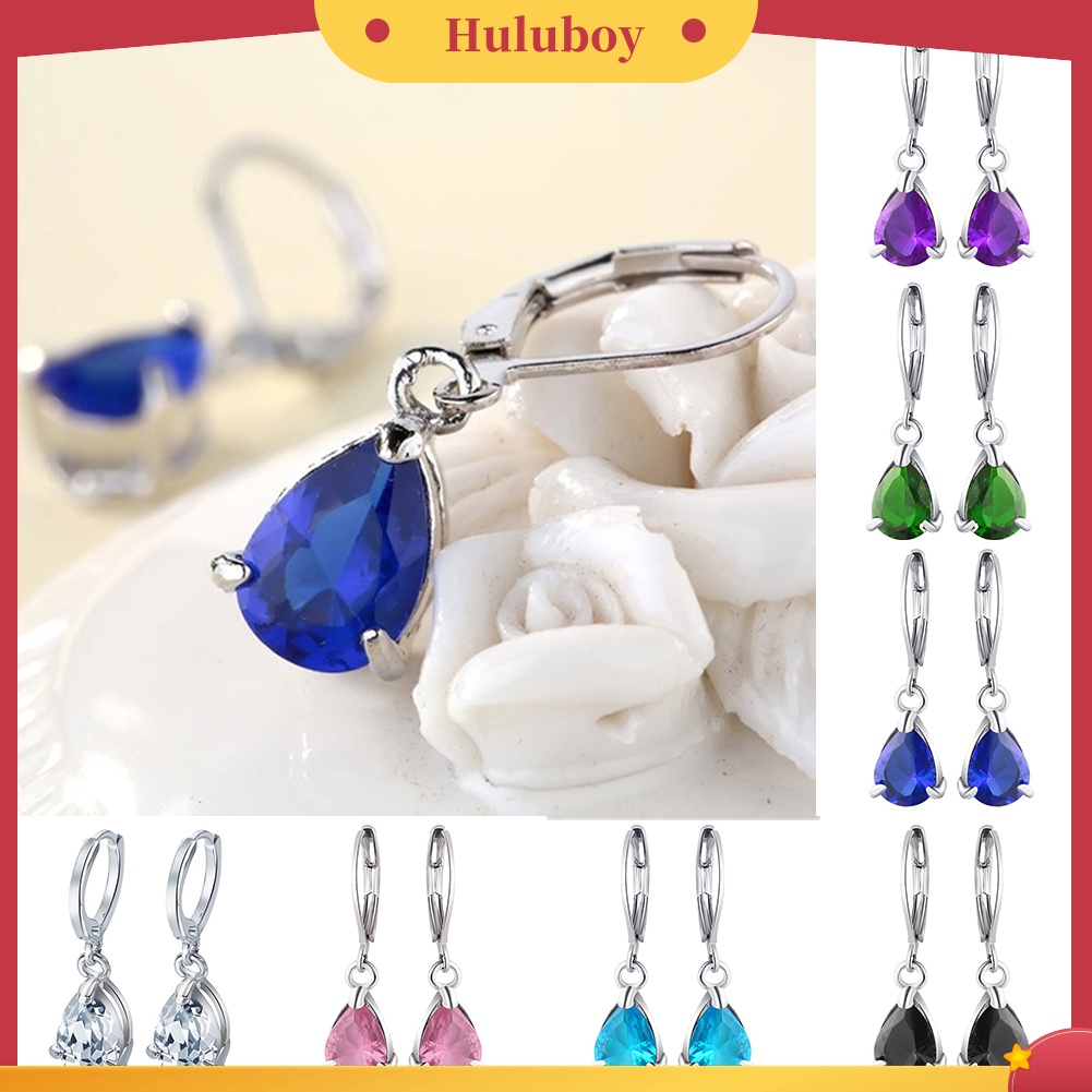 Hu Hu Hu Hu Hu Alat Bantu Pasang Kacamata♡ Anting Tusuk Gantung Desain Tetesan Air Hias Cubic Zirconia Untuk Wanita