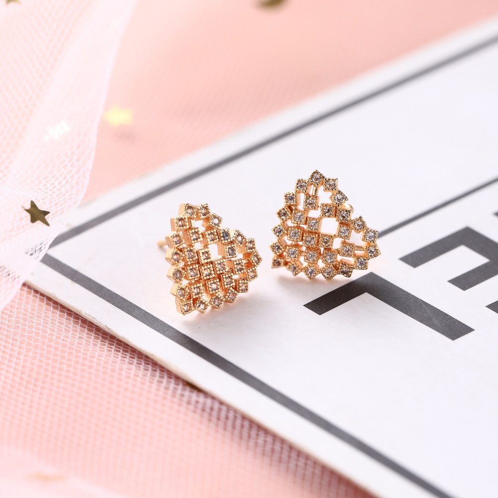 D.G.C Diamond Heart Full Diamond Stud Earrings Wanita Stainless Steel anting Fashion Perak D285