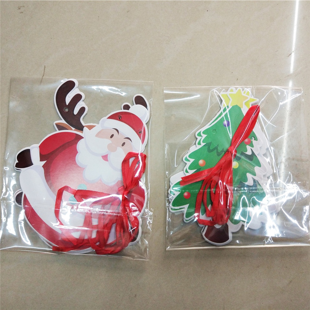 Christmas Santa Claus Paper Window Hotel Scene Decoration Pulling Flag Bunting Hanging Flag OW