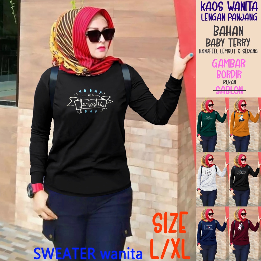 CENOA Kaos Wanita Lengan Panjang  / Kaos Sweatshirt / Atasan Wanita / Atasan Wanita Lengan Panjang-RANDOM