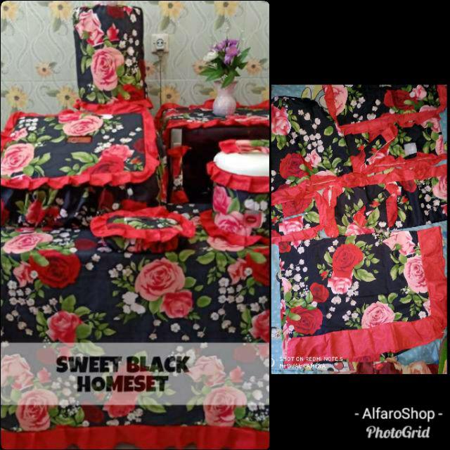 Terlaris!!! Homeset Kitchen Set Murah Motif Bunga Merah Hitam Homemade