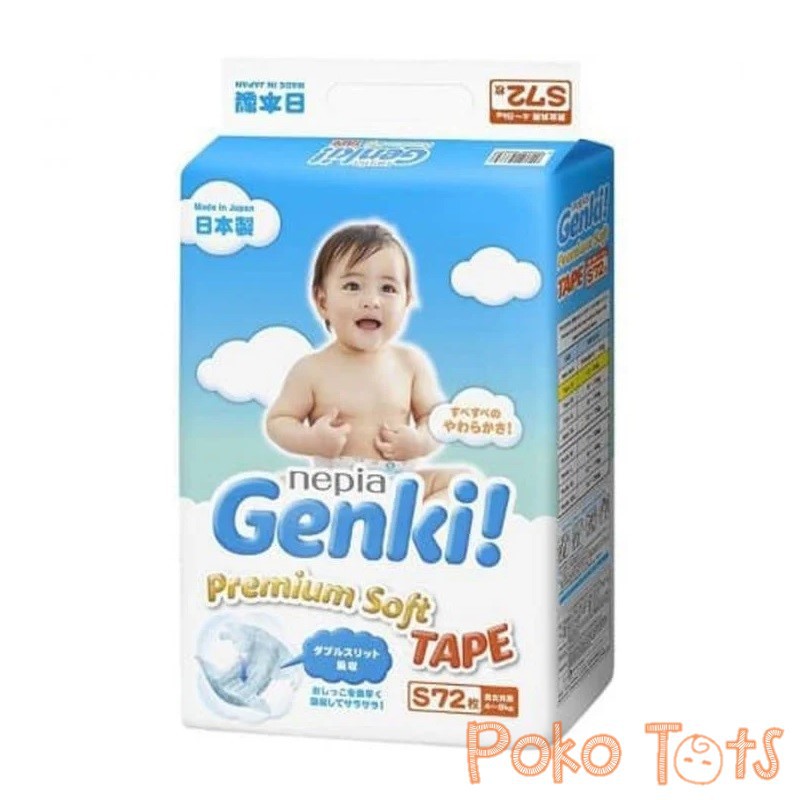 Nepia Genki S72 Premium Soft Diapers Tape Size S Isi 72pcs