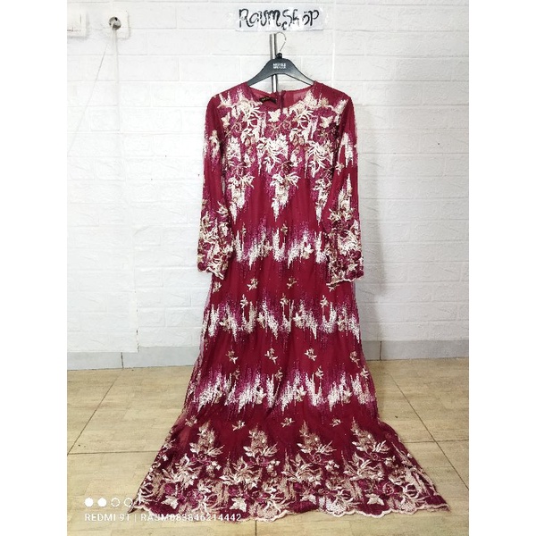 Gamis Wanita Brukat Lace Import Terbaru Dress Burkat Partty Full Furing Kekinian Ala Extu Shella Sau