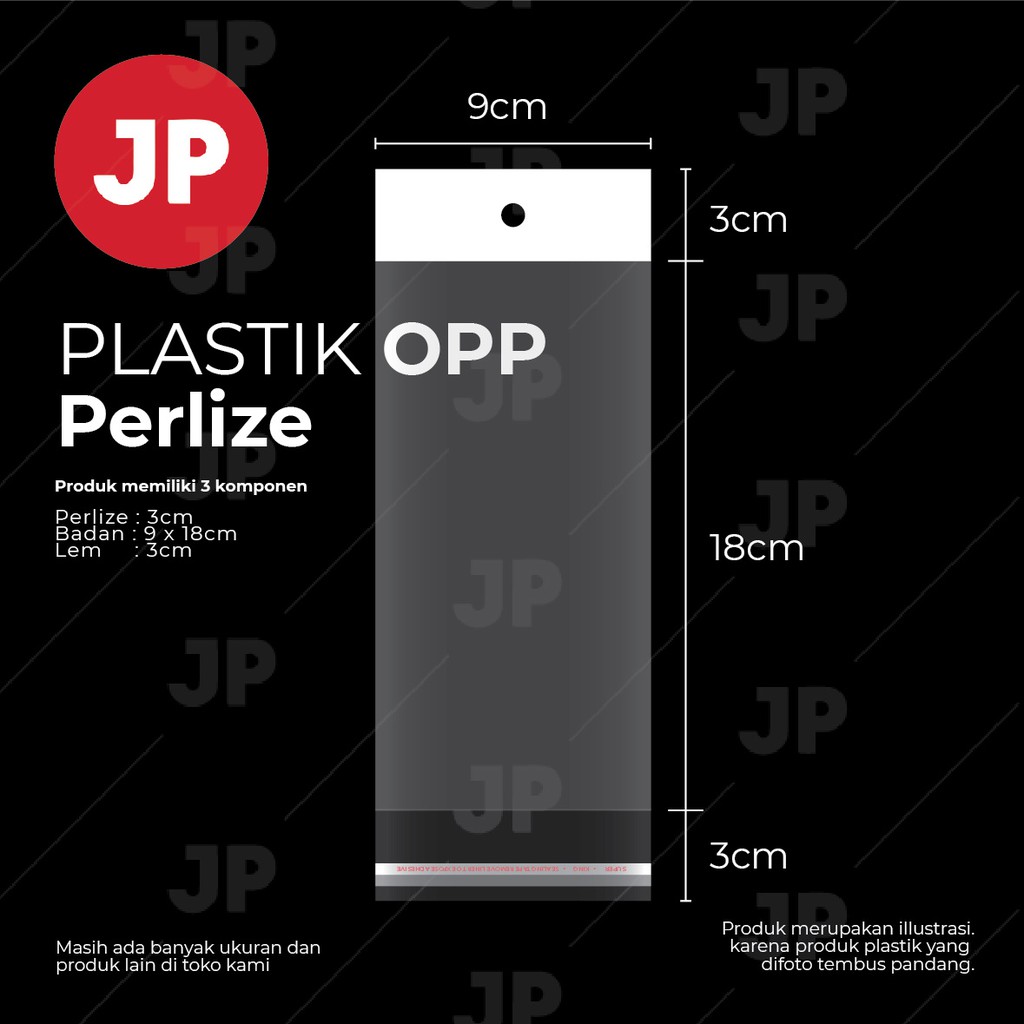 Plastik OPP Perlize uk 9x18x3cm(Perlize) + 3cm(LEM) 1 Pack isi 100