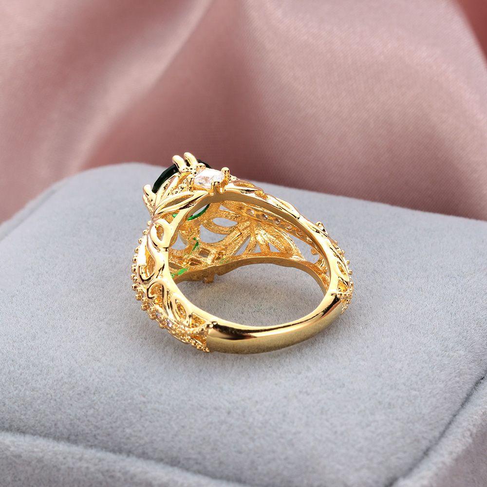 Nanas Zamrud Cincin Hadiah Anniversary Indah Ukuran 6-10 Berlapis Emas 14k