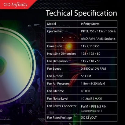 COOLER FAN INFINITY STORM ( Auto RGB CPU COOLER ) 4 Heat Pipe