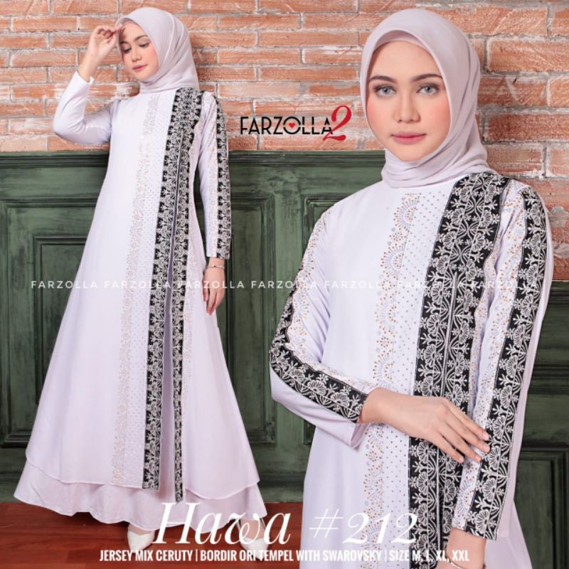 SUPER - (MEWAH) HAWA #212 BY FARZOLLA2 - ABAYA HAWA PUTIH - GAMIS PESTA BAHAN JERSEY MIX CERUTY