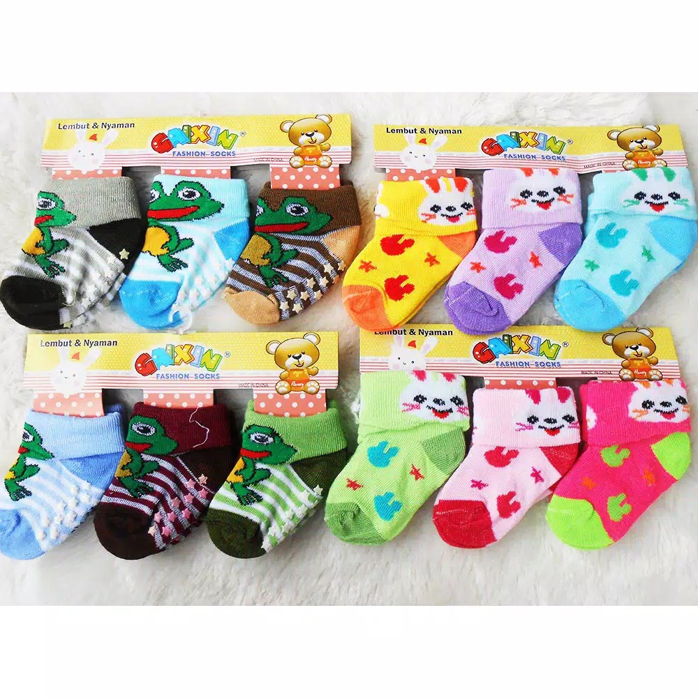 SS - ( 3 in 1 ) 3 Pasang Kaos Kaki Bayi 0 - 2 th / Kaos Kaki Boneka / Kaos Kaki Lipat