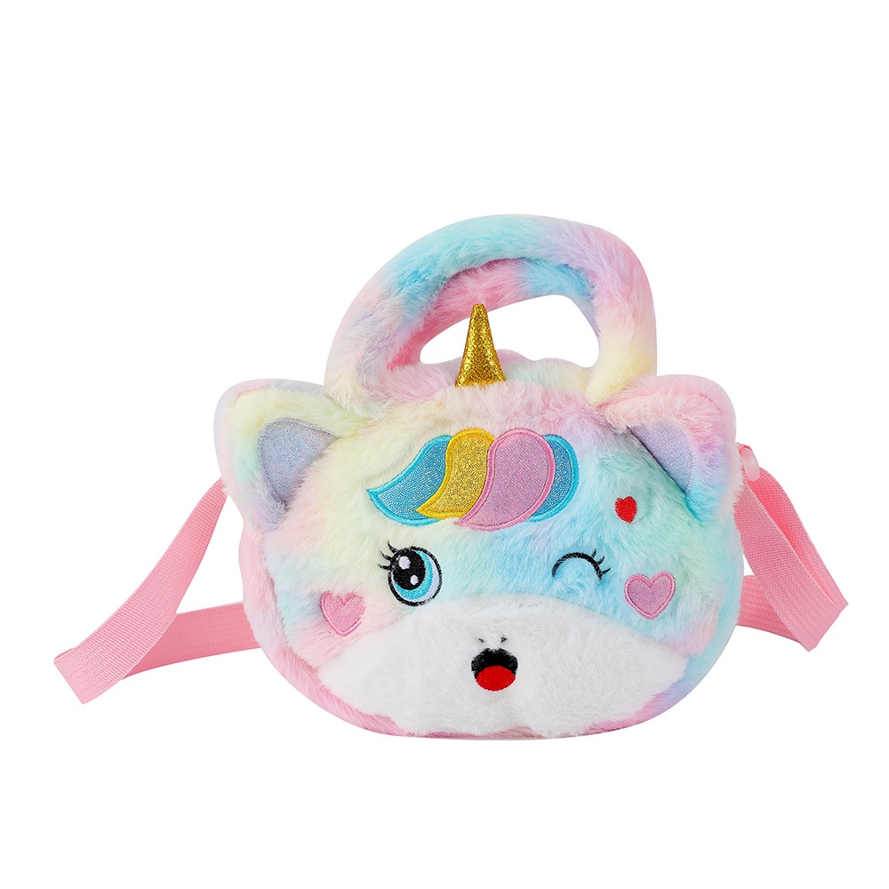 Tas Selempang Unicorn Tas Selempang Anak Bulu Plush Sling bag Unicorn Tas Bahu Anak Tas jalan anak tas unicorn import