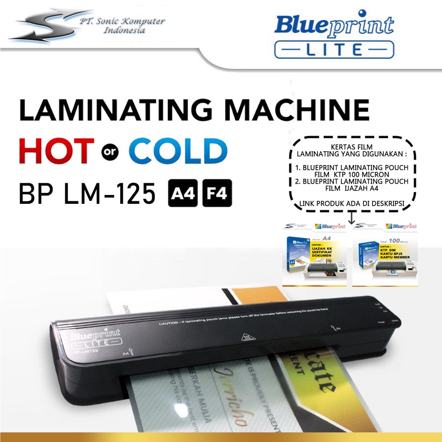 Mesin Laminating F4 A4 Hot and Cold BLUEPRINT LITE / BP-LM125 Original