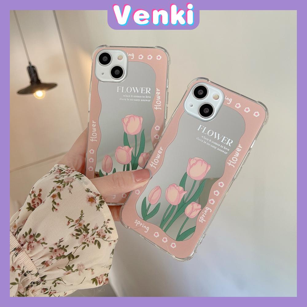 iPhone Case Acrylic HD Makeup Mirror Airbag Shockproof Protection Camera Green Pink Flowers Compatible For iPhone 11 iPhone 13 Pro Max iPhone 12 Pro Max iPhone 7 Plus iPhone xr